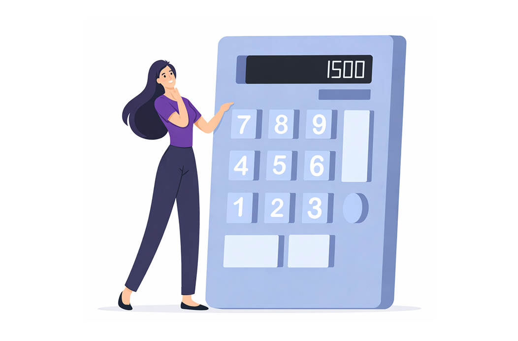 Illustratie van een persoon naast een rekenmachine